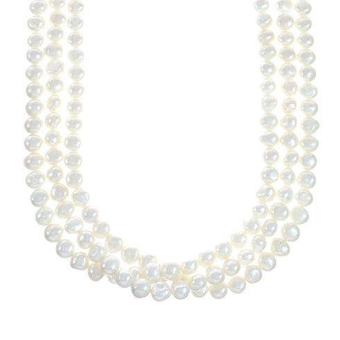 Freshwater White Pearl Sterling Silver Native American Bead Necklace X10835