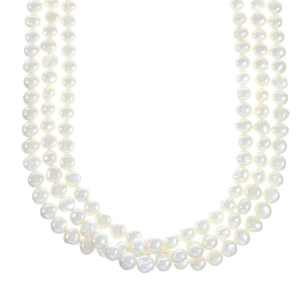 Freshwater White Pearl Sterling Silver Native American Bead Necklace X10835