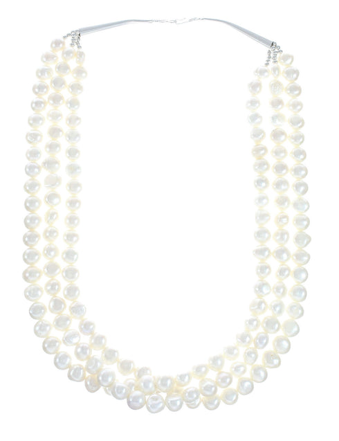 Freshwater White Pearl Sterling Silver Native American Bead Necklace X10835