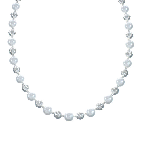 Native American Sterling Silver Bead Freshwater White Pearl Necklace X10837