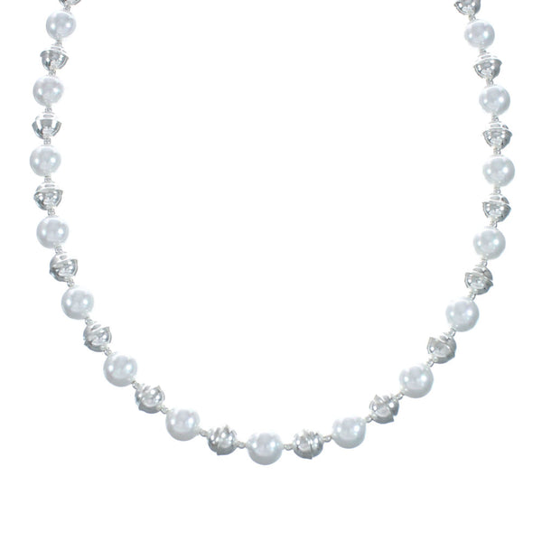 Native American Sterling Silver Bead Freshwater White Pearl Necklace X10837