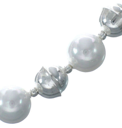 Native American Sterling Silver Bead Freshwater White Pearl Necklace X10837