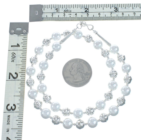 Native American Sterling Silver Bead Freshwater White Pearl Necklace X10837