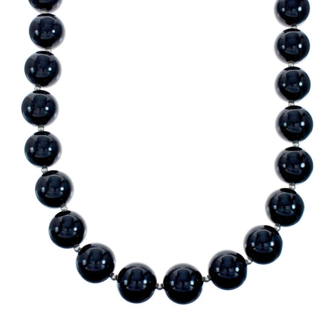 Authentic Onyx Sterling Silver Native American Bead Necklace X10838