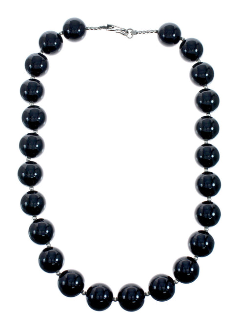 Authentic Onyx Sterling Silver Native American Bead Necklace X10838