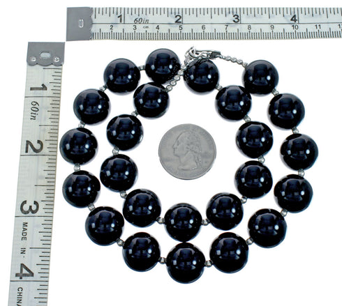 Authentic Onyx Sterling Silver Native American Bead Necklace X10838