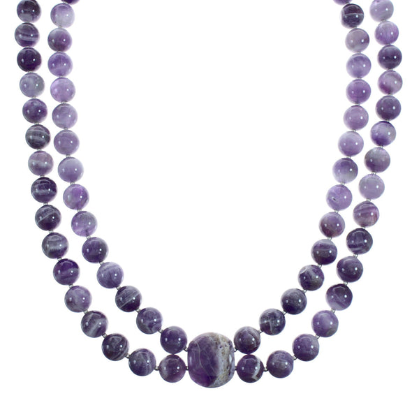 Native American Amethyst Sterling Silver 2-Strand Bead Necklace X10839