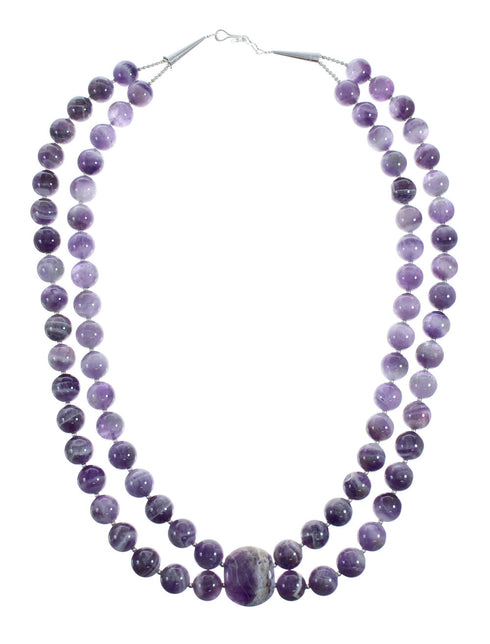 Native American Amethyst Sterling Silver 2-Strand Bead Necklace X10839