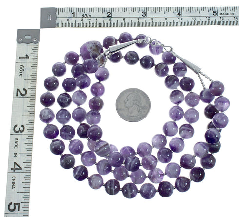 Native American Amethyst Sterling Silver 2-Strand Bead Necklace X10839