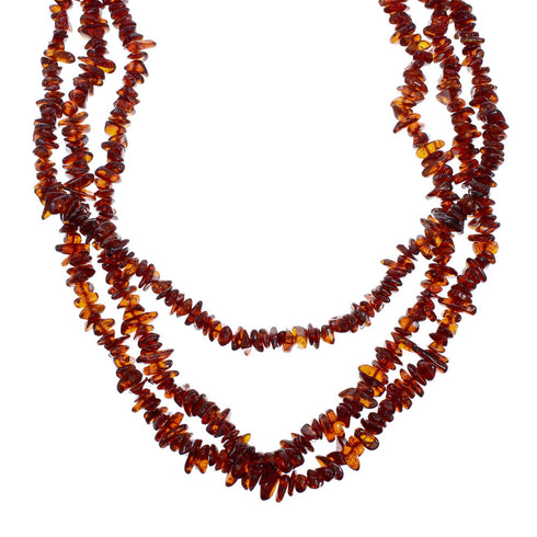 Genuine Amber And Sterling Silver 3-Strand Southwest Bead Necklace X10843