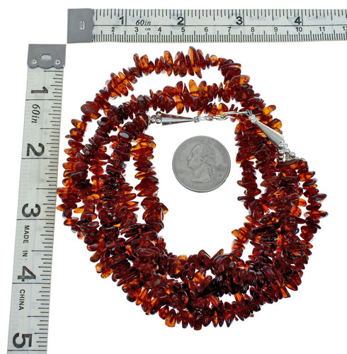Genuine Amber And Sterling Silver 3-Strand Southwest Bead Necklace X10843