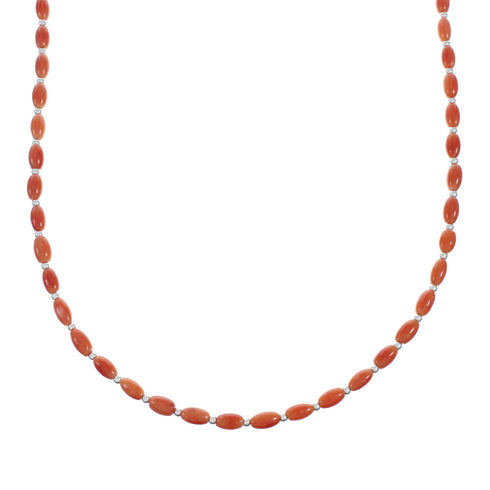 Southwestern Authentic Sterling Silver Coral Bead Necklace X10844