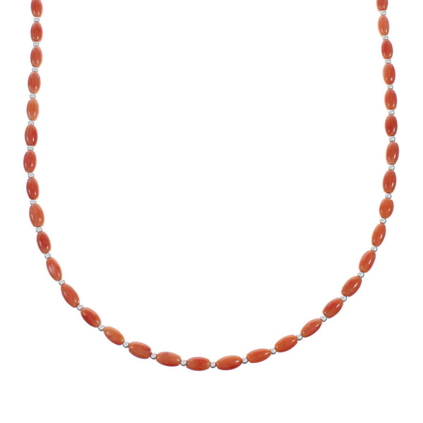 Southwestern Authentic Sterling Silver Coral Bead Necklace X10844