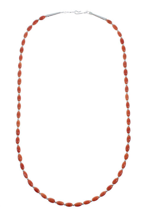 Southwestern Authentic Sterling Silver Coral Bead Necklace X10844
