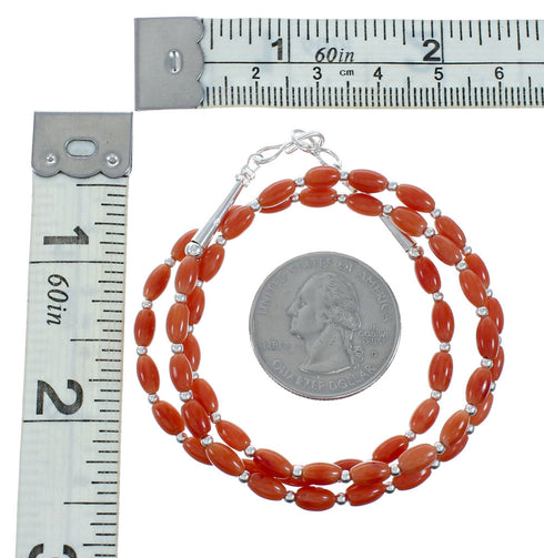 Southwestern Authentic Sterling Silver Coral Bead Necklace X10844