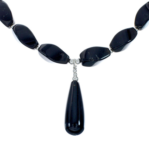 Authentic Native American Onyx Sterling Silver Bead Necklace X10847