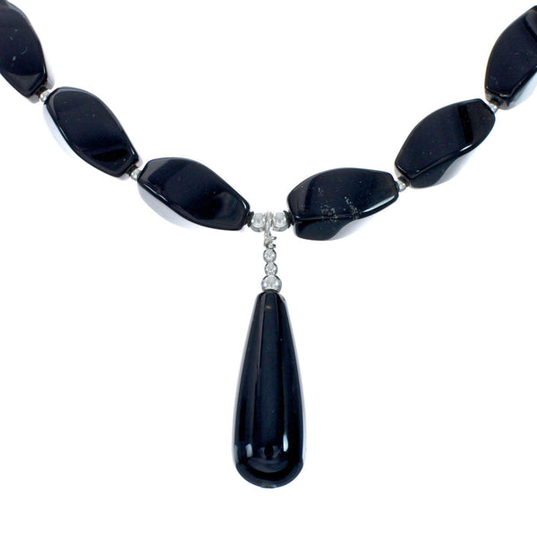 Authentic Native American Onyx Sterling Silver Bead Necklace X10847