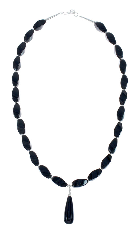 Authentic Native American Onyx Sterling Silver Bead Necklace X10847