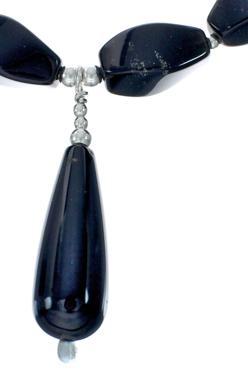 Authentic Native American Onyx Sterling Silver Bead Necklace X10847