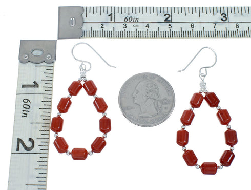 Navajo Coral Bead Hook Dangle Sterling Silver Earrings X10923