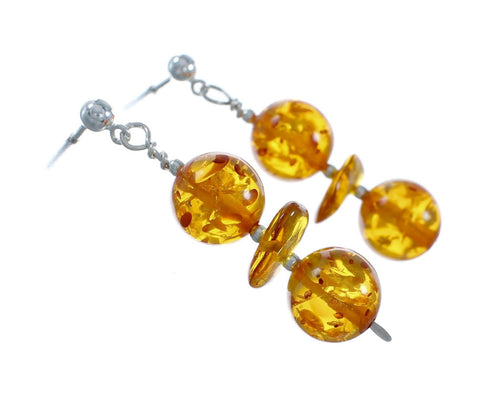 Genuine Native American Amber Bead Post Dangle Earrings X10924