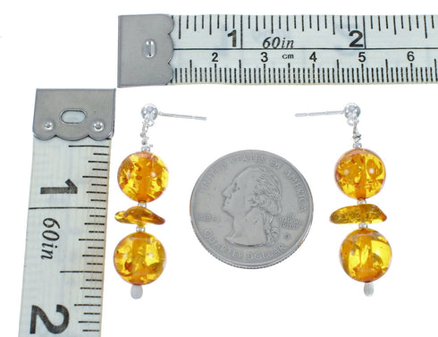 Genuine Native American Amber Bead Post Dangle Earrings X10924