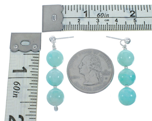 Native American Sterling Silver Amazonite Bead Post Dangle Earrings X10926