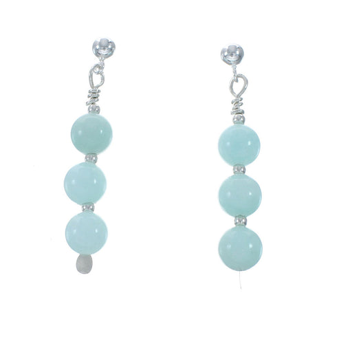Native American Sterling Silver Amazonite Bead Post Dangle Earrings X10927