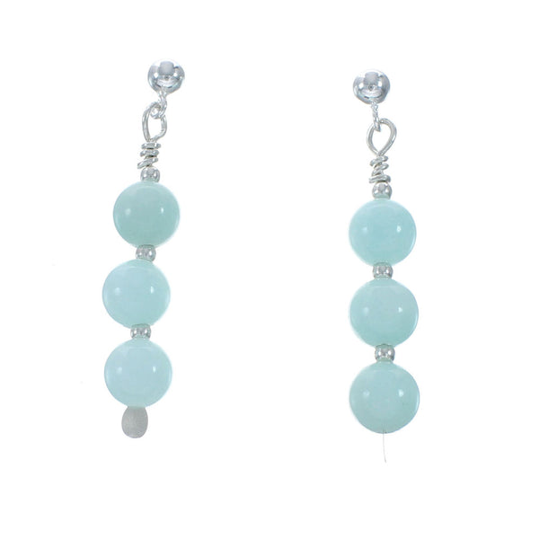 Native American Sterling Silver Amazonite Bead Post Dangle Earrings X10927