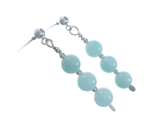 Native American Sterling Silver Amazonite Bead Post Dangle Earrings X10927