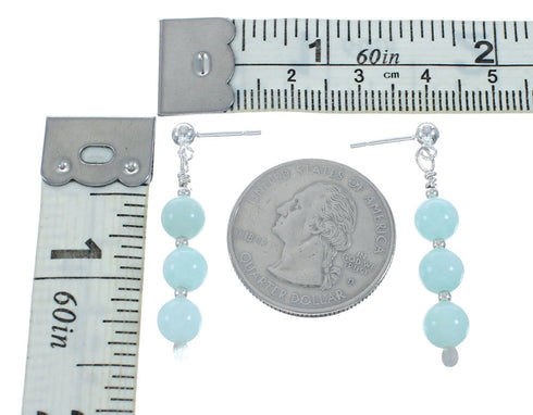 Native American Sterling Silver Amazonite Bead Post Dangle Earrings X10927