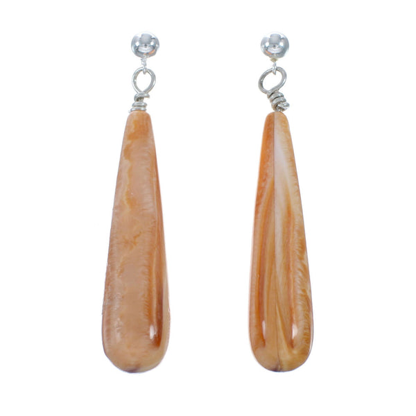 Native American Navajo Sterling Silver And Oyster Shell Post Dangle Earrings X10931