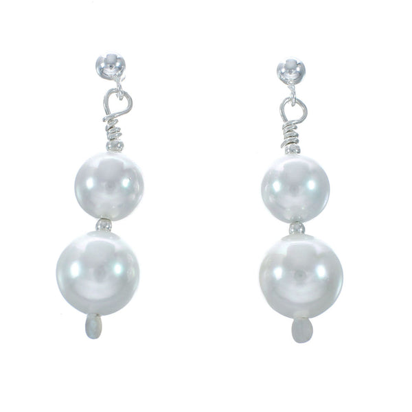 Sterling Silver Mother Of Pearl Bead Post Dangle Earrings X10937