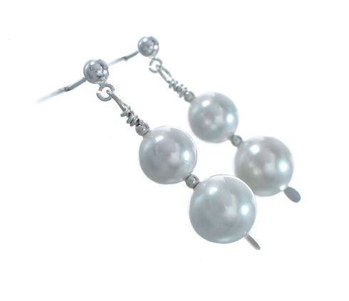 Sterling Silver Mother Of Pearl Bead Post Dangle Earrings X10937