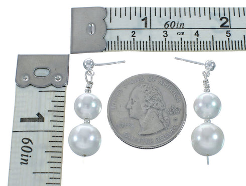 Sterling Silver Mother Of Pearl Bead Post Dangle Earrings X10937