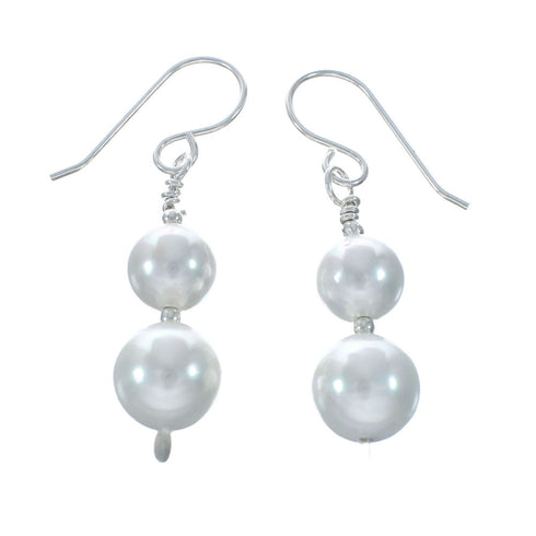 Sterling Silver Mother Of Pearl Bead Hook Dangle Earrings X10938