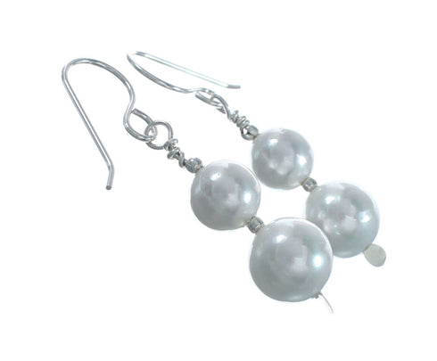 Sterling Silver Mother Of Pearl Bead Hook Dangle Earrings X10938