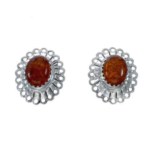 Genuine Native American Amber Sterling Silver Post Earrings X10940