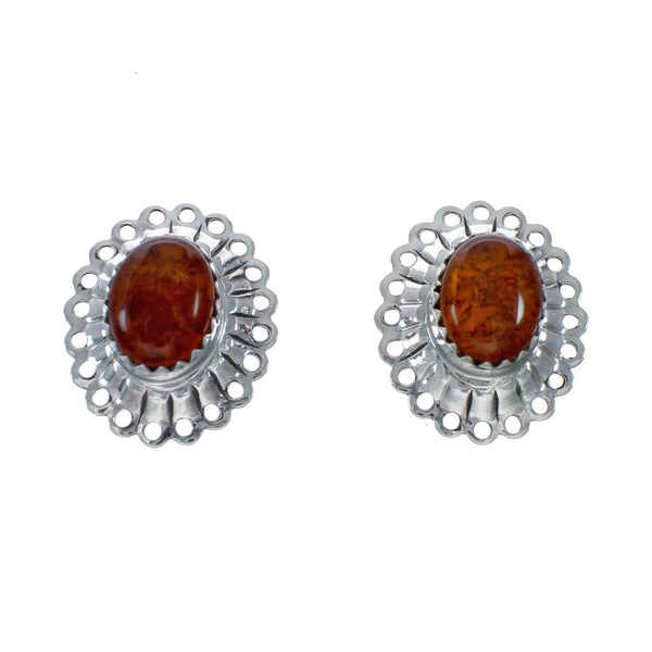 Genuine Native American Amber Sterling Silver Post Earrings X10940