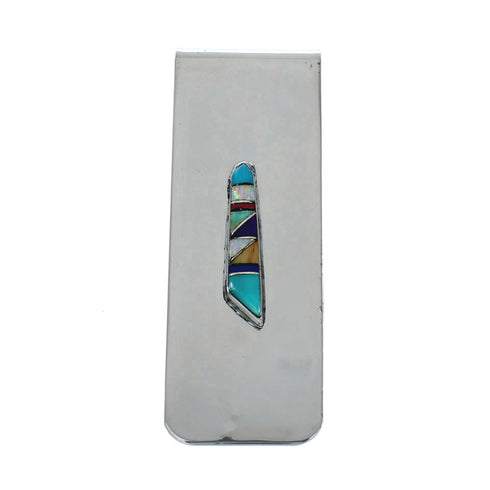 Sterling Silver And Multicolor Inlay Navajo Money Clip X10896
