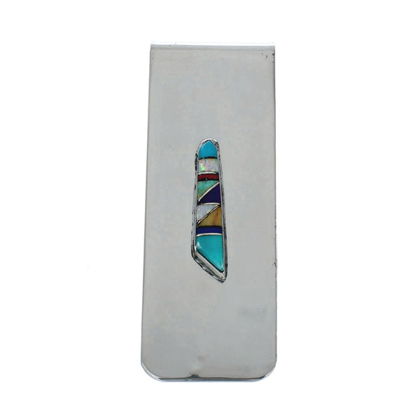 Sterling Silver And Multicolor Inlay Navajo Money Clip X10896