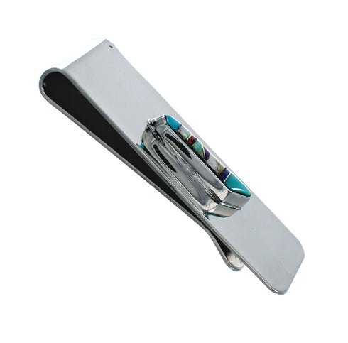 Sterling Silver And Multicolor Inlay Navajo Money Clip X10896
