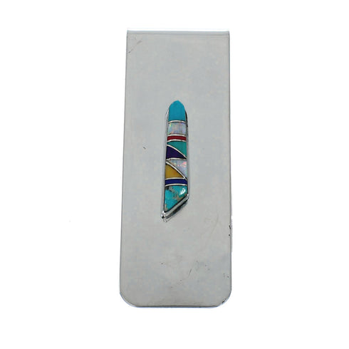 Sterling Silver And Multicolor Inlay Navajo Money Clip X10897