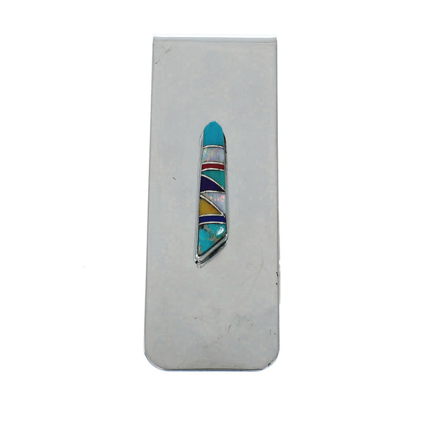 Sterling Silver And Multicolor Inlay Navajo Money Clip X10897