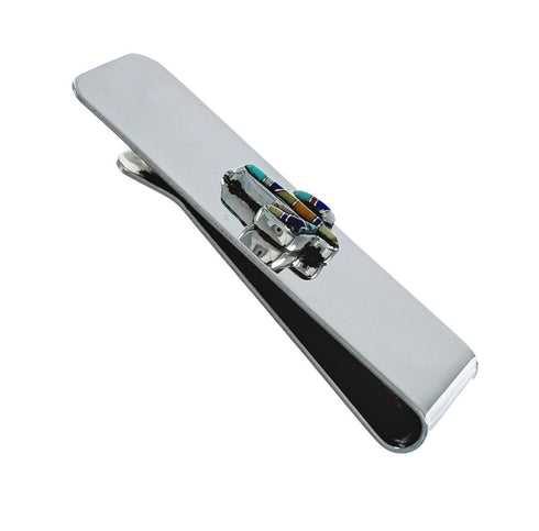 Sterling Silver And Multicolor Inlay Navajo Cactus Money Clip X10900