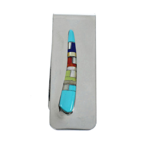 Sterling Silver And Multicolor Inlay Navajo Money Clip X10903