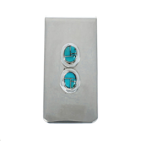 Sterling Silver And Turquoise Inlay Navajo Money Clip X10905