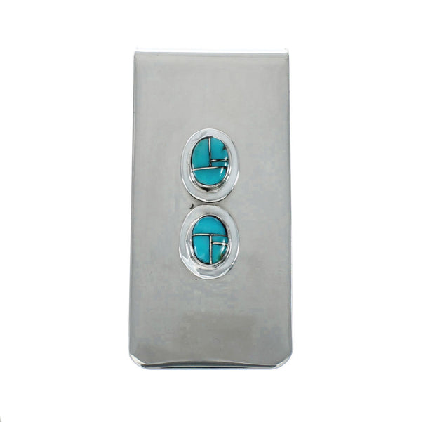 Sterling Silver And Turquoise Inlay Navajo Money Clip X10905