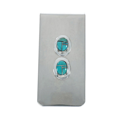Sterling Silver And Turquoise Inlay Navajo Money Clip X10906