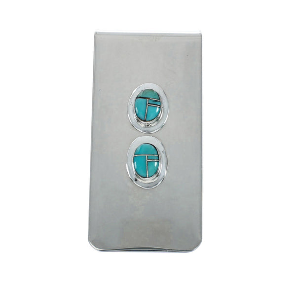 Sterling Silver And Turquoise Inlay Navajo Money Clip X10906